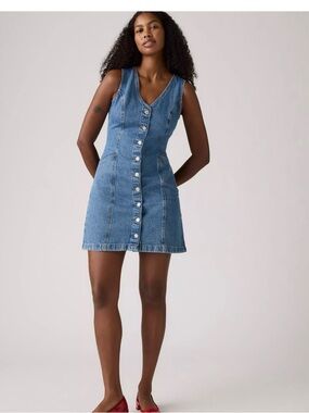 Levi's Blue Denim Button-Front Mini Dress